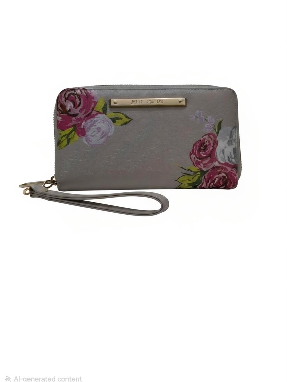 Betsey Johnson Gray Floral Zip Wristlet